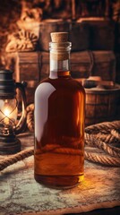 Vintage Sealed Rum Bottle with Cork Cap and Wax Seal on Table