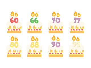 長寿　お祝い　誕生日ケーキ　イラストセット