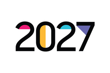 Greeting card New Year 2027 design with trendy, multicolored graphics.