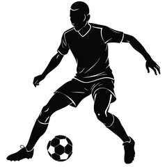 Naklejka premium black silhouette of a football player dribbling the ball,