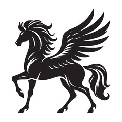Eternal Pegasus silhouette, a mythical horse of wonder - Pegasus illustration - Minimalist Pegasus vector - Mythical creature silhouette

