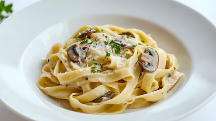 Realistic Ultra Detailed Mouthwatering Deli Pasta Dish with Creamy Mushroom Sauce