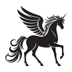Glowing Pegasus silhouette, a mythical emblem of grace - Pegasus illustration - Minimalist Pegasus vector - Mythical creature silhouette
