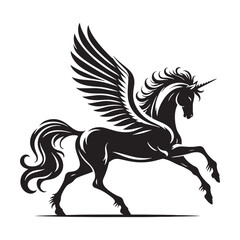 Illustrious Pegasus silhouette, a creature of divine speed - Pegasus illustration - Minimalist Pegasus vector - Mythical creature silhouette
