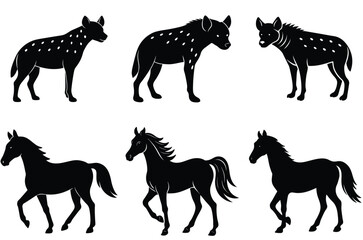  set of   animal illustrations. Black   designs on a white background. Modern abstract vector