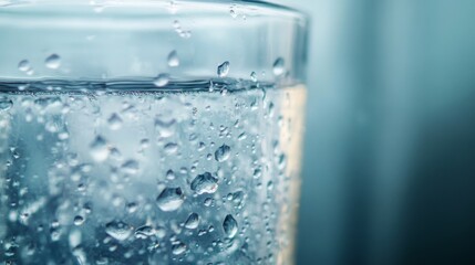 Glass of water with droplets, simplicity in everyday moments.