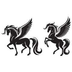 Silhouette of a mystical Pegasus soaring high - Pegasus illustration - Minimalist Pegasus vector - Mythical creature silhouette

