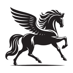 Pegasus silhouette in a powerful stance, wings spread wide - Pegasus illustration - Minimalist Pegasus vector - Mythical creature silhouette
