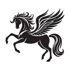 Majestic Pegasus silhouette, an everlasting symbol of fantasy - Pegasus illustration - Minimalist Pegasus vector - Mythical creature silhouette
