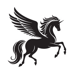Mythic Pegasus silhouette, a timeless wonder of ancient tales - Pegasus illustration - Minimalist Pegasus vector - Mythical creature silhouette
