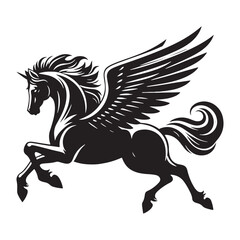 Flying Pegasus silhouette, a majestic winged horse - Pegasus illustration - Minimalist Pegasus vector - Mythical creature silhouette
