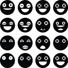 Emoji silhouette of vector Black outline emoticon set isolated on transparent vector and set of smiley faces icons set etc characters