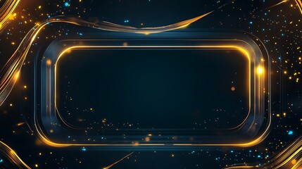 Obraz premium Illuminated Rectangular Frame with Golden Lines and Glowing Particles on Dark Background