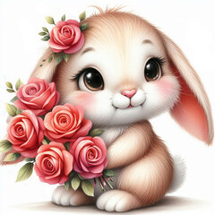 Obraz premium bunny with a bouquet of roses
