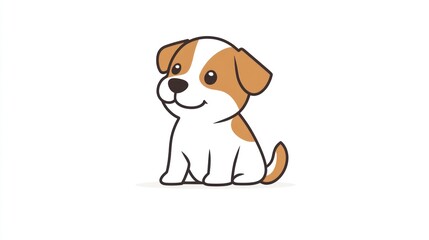 Cute cartoon puppy sitting, happy expression, simple style, for children's content