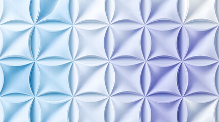 Fototapeta premium A sophisticated 3D-rendered wall showcases an intricate geometric pattern in light blue and purple-blue hues. The fine-textured design features interlocking shapes.