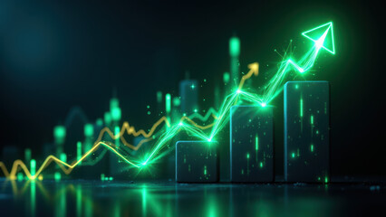 This image features a dynamic representation of financial growth with digital elements.