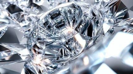 Abstract 3D Silver and Blue Light Wallpaper with Crystal Reflections