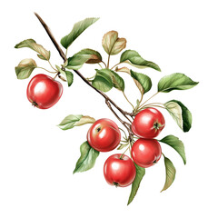 Red Apples on Branch Watercolor Painting