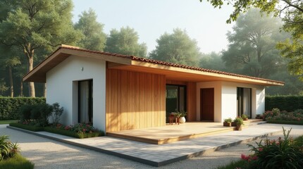 Fototapeta premium L-Shaped Single-Story Minimalist Village House
