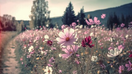 Fototapeta premium pink flowers in the mountains