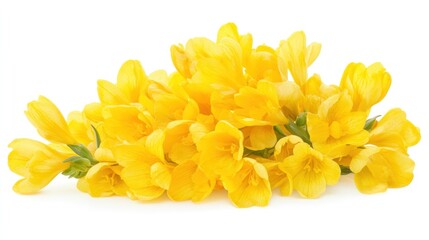 Yellow Freesia flowers bouquet, spring bloom, white background, floral design