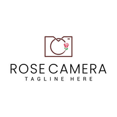simple photography logo design with rose flower and camera