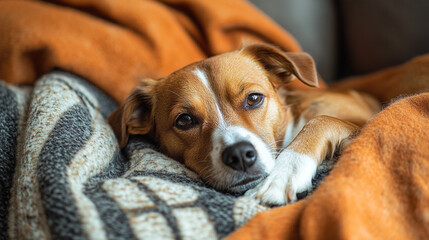 Obraz premium National Napping Day inspires cozy moments on a warm blanket with a relaxed dog enjoying a lazy afternoon