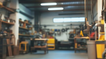 Naklejka premium Inviting glimpse of an auto repair workshop showcasing craftsmanship and essential tools