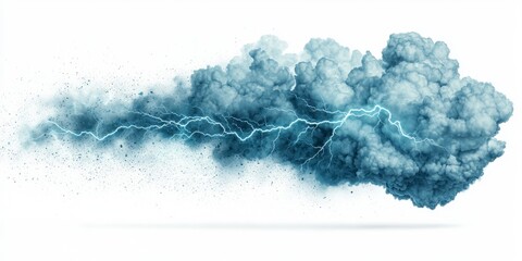 Dramatic storm clouds with lightning strikes and swirling smoke in a dark sky during a thunderstorm