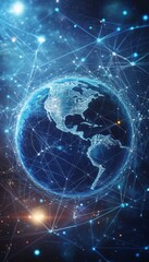 Futuristic earth imagery showcasing digital connections and network patterns of a global community