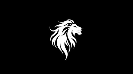Fototapeta premium Majestic lion head profile, stylized graphic, black background, for logo or design use
