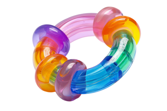 Multi-textured baby teething ring for soothing gums isolated on transparent background