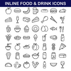 Inline Food and Drink Icons Diverse Culinary Graphics Collection