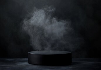 Dark product display podium with smoke