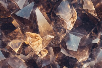 Seamless Smoky Quartz cluster of translucent brown crystals with sharp edges and facets.