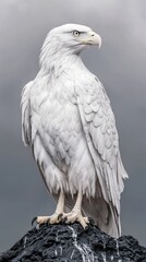 Fototapeta premium Stunning Portrait of a Pure White Polish Eagle Against Gray Background
