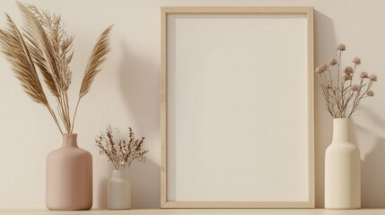 Empty frame with modern design on a plain light background isolated