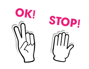 ok. stop. Up hand. Gesture. Set of empty templates background.