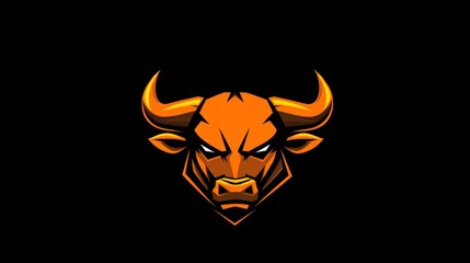 Fierce orange bull head graphic on black background