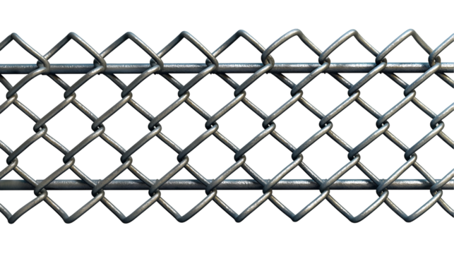 Chain Link Fence Grey Wire Mesh Texture, Steel Grid Background for Pattern Design, isolated on transparent background.