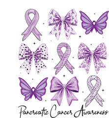 Pancreatic cancer ribbon EPS Vector, Coquette bow EPS Vector, purple ribbon EPS Vector, Pancreatic cancer awareness Bow EPS Vector, In This Family Nobody Fights Alone EPS Vector