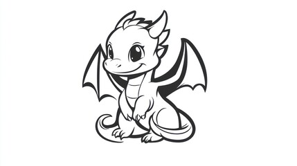 Obraz premium Cute cartoon dragon, coloring page, fantasy, children's book, printable