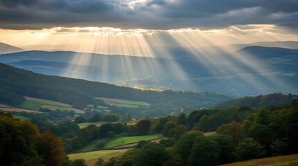 Sunbeams Illuminate Rolling Hills And Lush Green Valleys