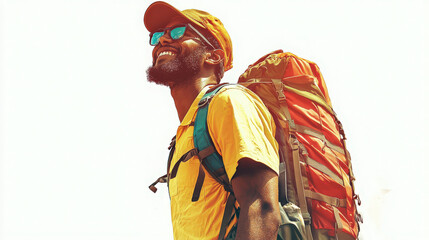 Backpacker on Isolated Background