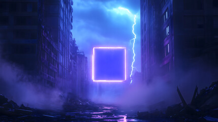 Futuristic Neon Portal in Stormy Mountains – Sci-Fi Digital Landscape


