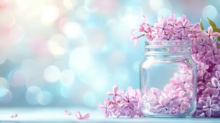 Soft Lilac Flowers in a Glass Jar with a Dreamy Background Design