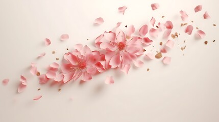Fototapeta premium Serene Pink Blossoms Gently Falling on a Pale Surface in Delicate Composition
