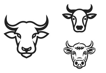 Cow Head Line Art, silhouette logotype vector illustration