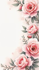 Romantic blush peonies watercolor border composition with copy space